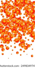 Cápsulas redondas de vitamina A dispersas al azar.  Tratamiento de belleza y nutrición cuidado de la piel.   Concepto de vida saludable. Ilustración vectorial de vitaminas esenciales. 