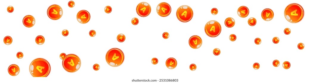 Cápsulas redondas de vitamina A dispersas al azar.  Tratamiento de belleza y nutrición cuidado de la piel.   Ilustración vectorial de vitaminas esenciales.  Concepto de vida saludable.