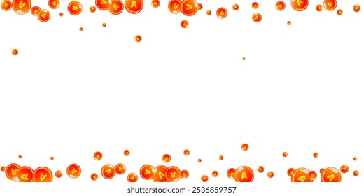Cápsulas redondas de vitamina A espalhadas aleatoriamente.  Tratamento de beleza e nutrição cuidados com a pele.   Conceito de bem-estar. Ilustração essencial do vetor de vitaminas. 