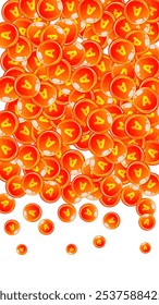 Cápsulas redondas de vitamina A espalhadas aleatoriamente.  Tratamento de beleza e nutrição cuidados com a pele.   Experiência médica e científica.  Conceito de bem-estar.