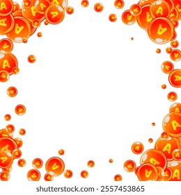 Vitamin A round capsules scattered randomly.  Beauty treatment and nutrition skin care.   Healthy life concept. Medical and scientific background. 