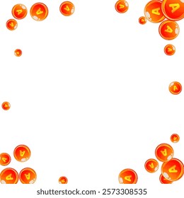 Vitamin A round capsules scattered randomly.  Beauty treatment and nutrition skin care.   Medical and scientific background.  Wellness concept.