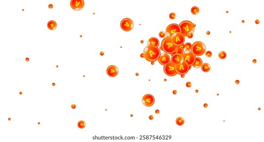 Vitamin A round capsules scattered randomly.  Beauty treatment and nutrition skin care.   Essential vitamins vector illustration.  Healthy life concept.
