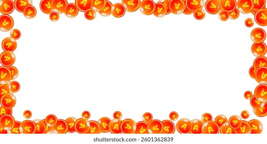 Vitamin A round capsules scattered randomly.  Beauty treatment and nutrition skin care.   Wellness concept. Essential vitamins vector illustration. 