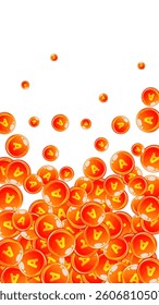 Vitamin A round capsules scattered randomly.  Beauty treatment and nutrition skin care.   Healthy life concept. Medical and scientific background. 