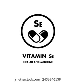 Vitamin Se, Selenium vector icon. Vector icon for health. Icon vitamin pill. Mineral Vitamin complex with Chemical formula.