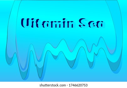 Vitamin sea lettering. Beautiful ads banner for travel advertisement, postcard, vacation trips, web design, print, t-shirt artwork. Vector poster with coconut palms, coconuts, stem, sea waves