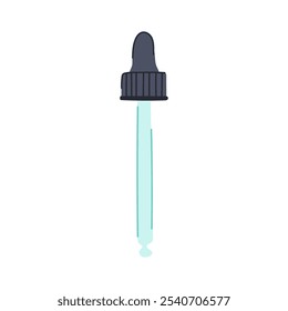 Dibujos animados del gotero del suero de la vitamina. Resplandor del elixir, nutra rejuvenecer, signo del gotero del suero de la vitamina del tratamiento de la humedad. Ilustración vectorial aislada del símbolo