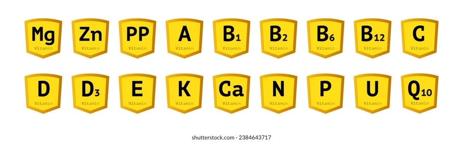Conjunto de vitaminas de color amarillo aislado