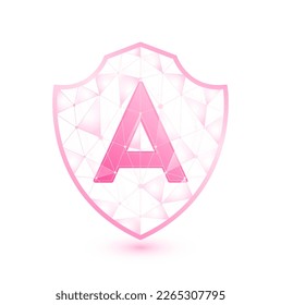 Vitamin A shield polygonal translucent pink. Low poly triangle modern futuristic protection. Boost your immunity. Vector isolated on white background. Medical health immune innovation concept.