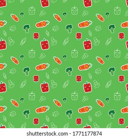 vitamina A fuente fruta y verdura El patrón kawaii sin soldadura puede utilizarse para el niño, impresión, papel pintado y portada de libros