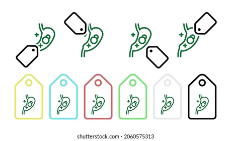 Vitamin, stomach green vector icon in tag set illustration for ui and ux, website or mobile application