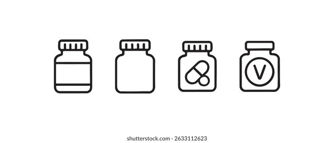 Vitamin and supplement bottle icon set Vector