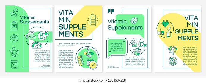 Vitamin supplements for bones brochure template. Strengthen skeleton. Flyer, booklet, leaflet print, cover design with linear icons. Vector layouts for magazines, annual reports, advertising posters