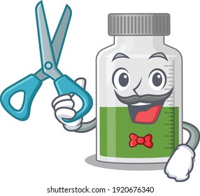 Vitamin syrup cartoon character design as talented barber