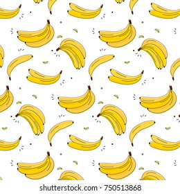 Vitamin tasty bananas pattern. Tropical food vegetarian organic background. Exotic banana drawing. Yummy beach summer cover
