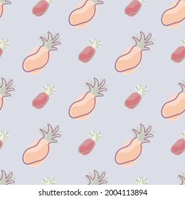 Vitamin tropical seamless pattern with abstract pineapples ornament. Blue pastel background. SImple print. Decorative backdrop for fabric design, textile print, wrapping, cover. Vector illustration.
