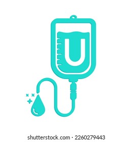 Vitamin U drip saline bag icon blue form simple line. Vitamins iv saline solution isolated on white background. Medical symbol concept. Design for use web app mobile, print media. Vector EPS10.
