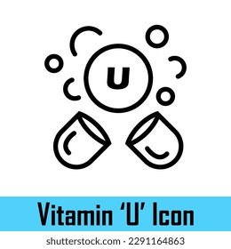 Vitamin U in the pill form. U vitamin capsules or tablets. Vitamins for health. Medicine and health concept. Food supplements. Vector