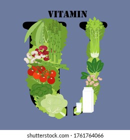 Vitamin U rich food vector illustration on the blue background.