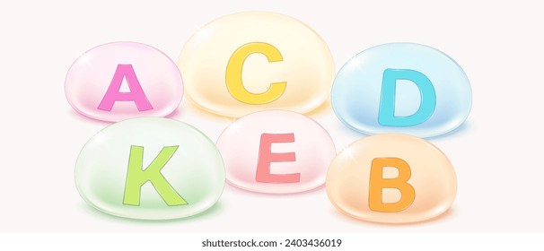 Vitamin vector. B, C, A, D, E and K. Set of Multi Vitamin complex icons. Multivitamin supplement.