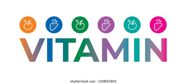 vitamin word with apple and strawberry concept