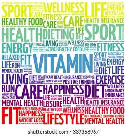 VITAMIN word cloud background, health concept