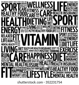 VITAMIN word cloud background, health concept