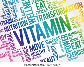 VITAMIN word cloud background, health concept