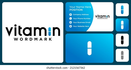 Vitamin wordmark logo design with business card template.

