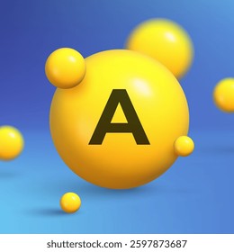 Vitamin A yellow pill icon on blue background. Medical capsule concept design. 