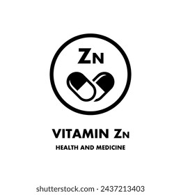 Vitamina Zn vector icono. Icono vectorial para la salud. Píldora vitamínica Icon.