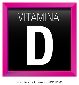 VITAMINA D Icon - VITAMIN D in Spanish language - Chemistry - Magenta square frame with black background