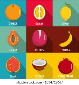 Vitamine in fruct icons set. flat set of 9 vitamine in fruct vector icons for web isolated on white background