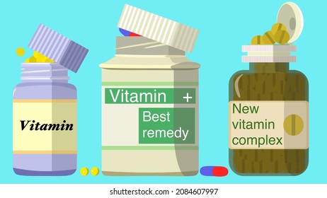 Vitamins 3 different jars with different designs