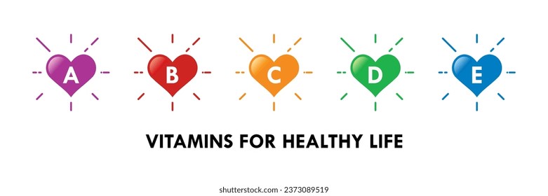 Vitamins A, B, C, D, E design template illustration