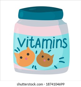 vitaminas para animales. Accesorios para mascotas. Un elemento de un conjunto de doodles dibujados a mano. Ilustración aislada en fondo blanco.