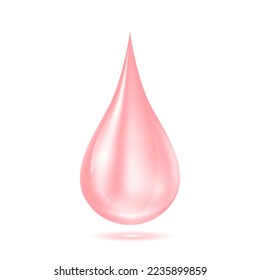 Vitamins collagen serum water drop pink isolated on white background. For ads beauty skin care cosmetics. Medical concepts. 3D Realistic Vector.