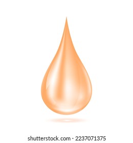 Vitamins collagen serum water drop orange isolated on white background. For ads beauty skin care cosmetics. Medical concepts. 3D Realistic Vector.