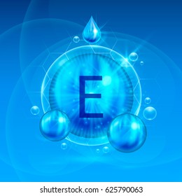 Vitamins e chemical formula, radiant substances, health advertising cover. Vector illustration