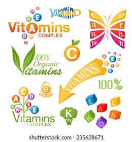 Vitamins emblems set. Labels and icons for design