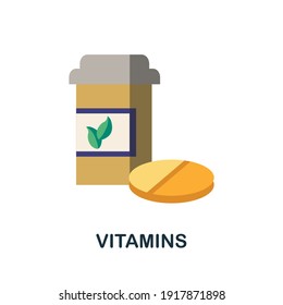 Vitamine flach Ikone. Einfache Farbe aus der Ernährungssammlung. Creative Vitamine Icon für Webdesign, Vorlagen, Infografiken und mehr