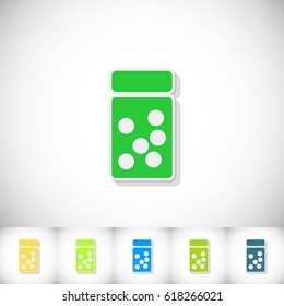 Vitamins. Flat sticker with shadow on white background. Vector illustration