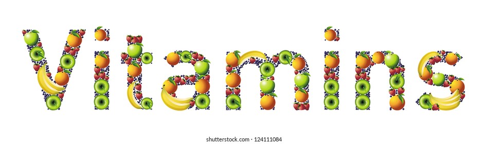 Vitamins in fruits.