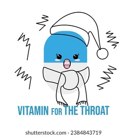 Vitamins for health. They help to recover faster. A living capsule with a cute face, arms and legs.
