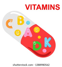 Vitamins illustration. Vitamin complex capsule.