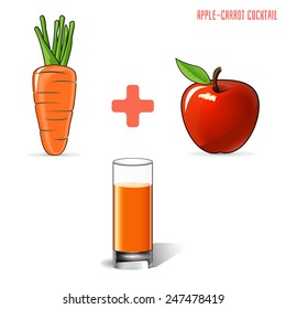 Vitamins infographics, apple carrot cocktail for a healthy diet