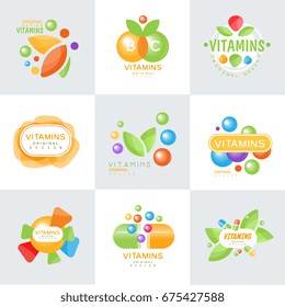 Vitamins logo set of colorful vector Illustrations