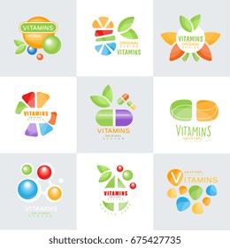 Vitamins logo set original design colorful vector Illustrations