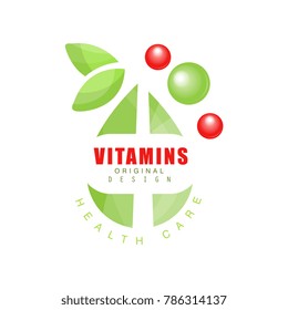 Vitamins logo template original design, pharmacy label, health care colorful vector Illustration